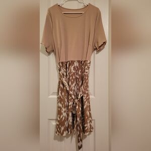 SHEIN Tan and Cream Midi Dress